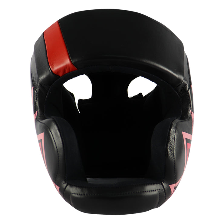 Casque en cuir - Noir, Rouge et rose